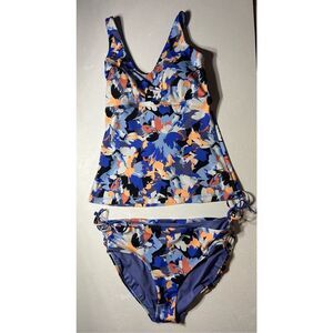 New Athleta L Swim Set Floral Triangle Tankini + L Cinch Full Bikini Bottom wome